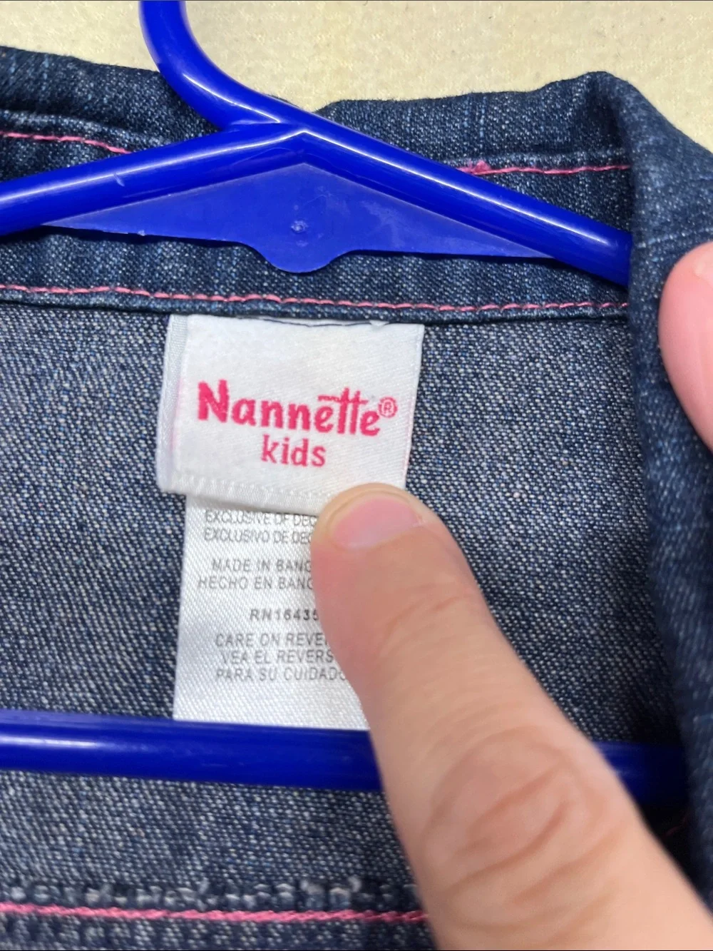 Girls Dark Blue Denim Jacket with Pink Floral Embroidery